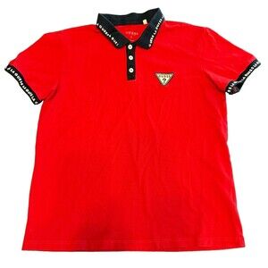 Guess Los Angeles Mens Size Large Red Polo Shirt Short Sleeve Cotton Shirt Retro